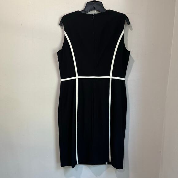 Calvin Klein Black White Sheath Dress Women’s Sz 12 Sleeveless Contrast Trim - Picture 4 of 7